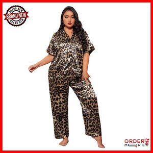 Plus Size Satin Pajama Set 2-Piece Sleepwear Loungewear